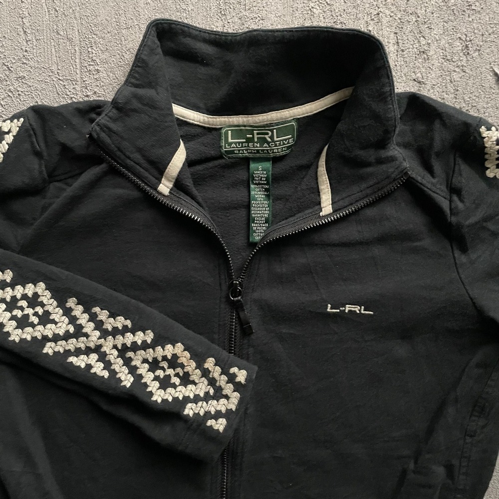 Vintage Lauren Active RL Full Zip sweatshirt Womens Small Black Y2K